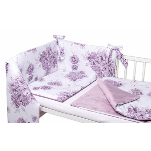 BABY NELLYS 3-dielna sada Mantinel s obliečkami, bavlna/velvet, Plameniak,slivkový,135x100