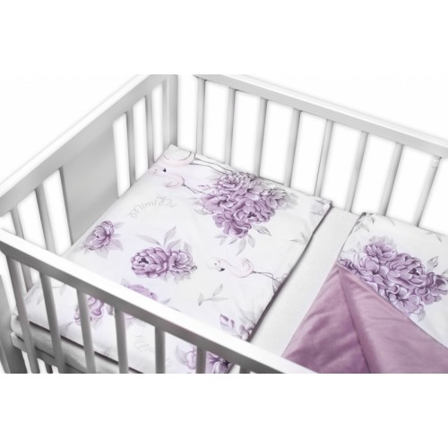 BABY NELLYS 3-dielna sada Mantinel s obliečkami, bavlna/velvet, Plameniak,slivkový,135x100