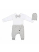 Baby Nellys 3-dielna sada Hubert, body s motýlikom, tepláčiky a čiapočka - sivá, veľ. 92
