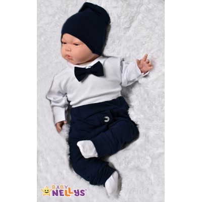 Baby Nellys 3-dielna sada Hubert, body s motýlikom dl.rukáv, tepláčiky a čiapočka - granát