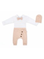 Baby Nellys 3-dielna sada Hubert, body s motýlikom, tepláčiky a čiapočka - béžový, veľ. 92