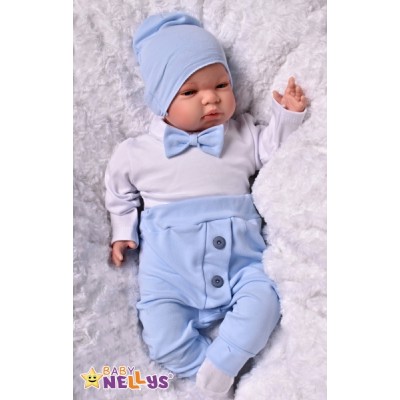 Baby Nellys 3-dielna sada Hubert, body s motýlikom, tepláčiky a čiapka - sv. modrá, veľ.62