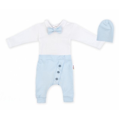 Baby Nellys 3-dielna sada Hubert, body s motýlikom, tepláčiky a čiapka - sv. modrá, veľ.80