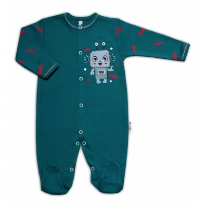 Baby Nellys Bavlnený dojčenský overal Little Robot, tmavo zelený