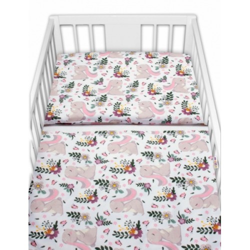 Baby Nellys 2-dielne bavlnené obliečky Zajačik na lúke - ružová, biela, 135x100