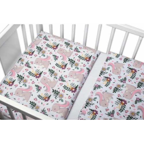 Baby Nellys 2-dielne bavlnené obliečky Zajačik na lúke - ružová, biela, 135x100