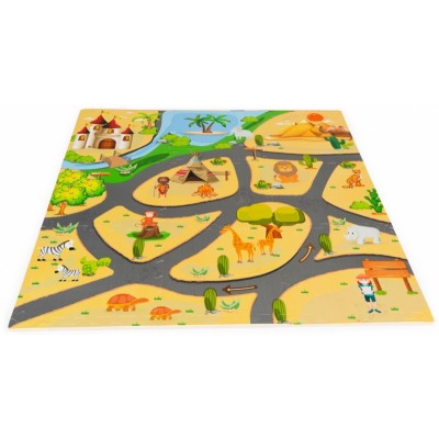 ECO TOYS Detské penové puzzle 93,5x93,5cm, hracia deka, podložka na zem Safari, 9 dielov
