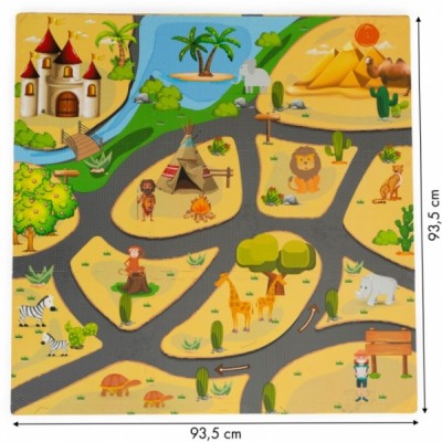 ECO TOYS Detské penové puzzle 93,5x93,5cm, hracia deka, podložka na zem Safari, 9 dielov