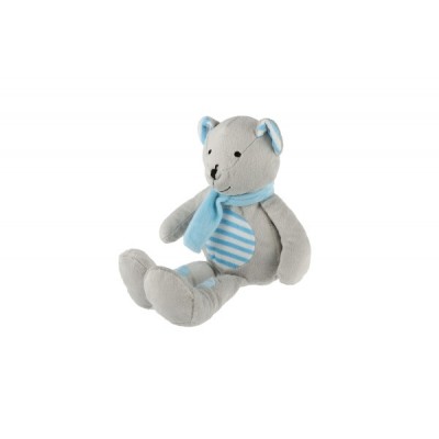 Medveď/Medvedík sediaci so šálom plyš 19cm šedivo-modrý v sáčku 0+