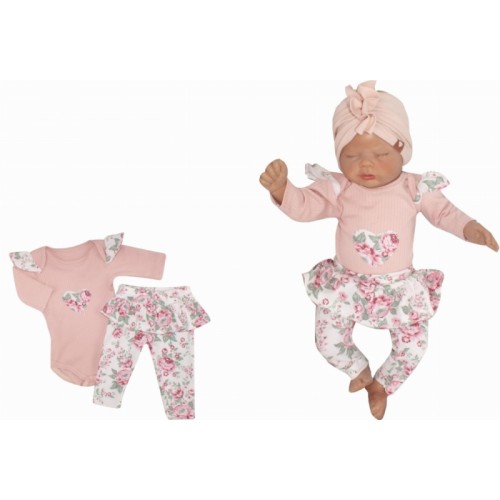 Z&Z 2-dielna súpravička body a legíny so sukničkou Kvety - púdrová/ecru, veľ. 68