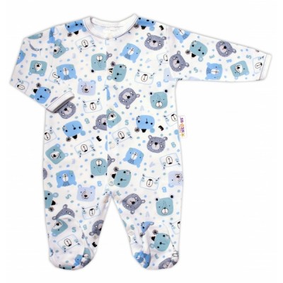 Baby Nellys Bavlnený dojčenský overal New Teddy, modrý, veľ. 74