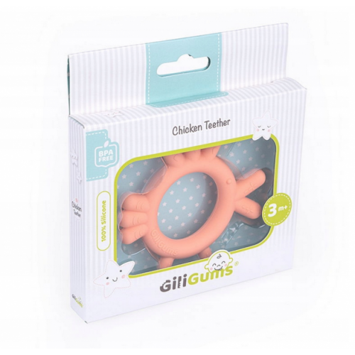 GiliGums Detské hryzátko  Chicken Teether, 3m+, marhulova, 1 ks