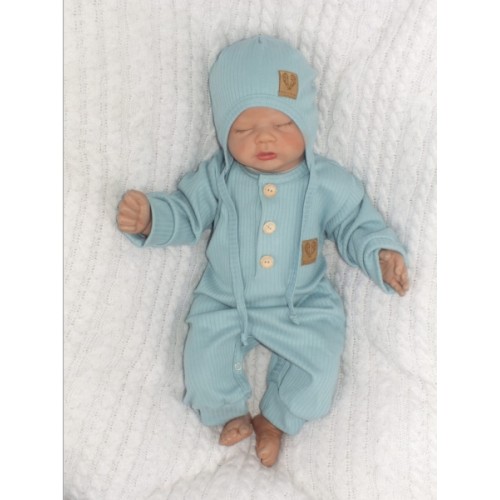 Z&Z 2-dielna súpravička rebrovaný overálok s gombíkmi a čiapočkou, morská modrá