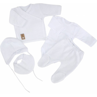 Z&Z 5-dielna pletená dojčenská súpravička so šatkou - biela, veľ. 56
