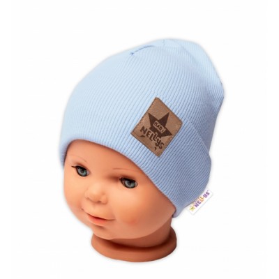 Baby Nellys Rebrovaná dvojvrstvová čiapka s lemom - sv. modrá