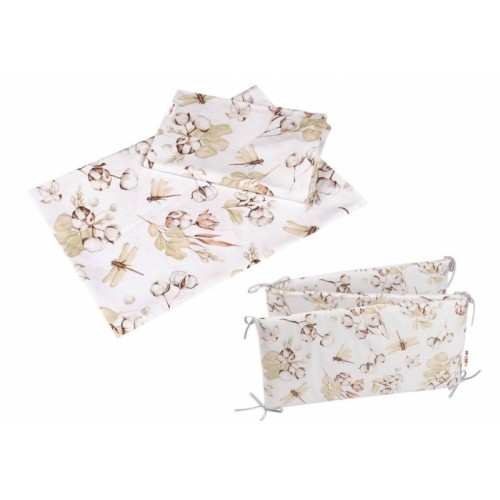 Baby Nellys 3-dielna sada Mantinel s obliečkami COTTON Premium, biela/béžová