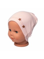 Baby Nellys Rebrovaná čiapka Hviezdičky - púdrová, veľ. 80/86