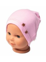 Baby Nellys Rebrovaná čiapka Hviezdičky - ružová, veľ. 80/86