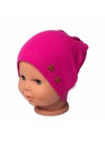 Baby Nellys Rebrovaná čiapka Hviezdičky - malinová