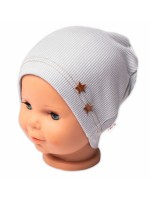 Baby Nellys Rebrovaná čiapka Hviezdičky - šedá, veľ. 80/86
