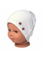 Baby Nellys Rebrovaná čiapka Hviezdičky - biela