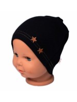 Baby Nellys Rebrovaná čiapka Hviezdičky - čierna, vel. 92/98