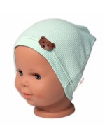 Baby Nellys Rebrovaná čiapka Macko - mätová, veľ. 92/98