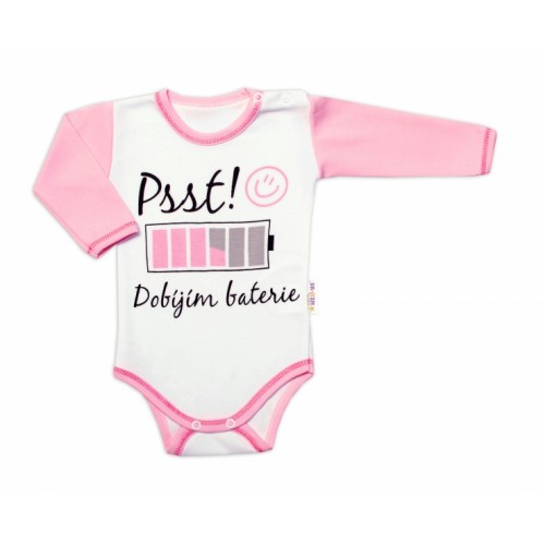 Body dlhý rukáv s vtipným textom Baby Nellys, Psst! Dobíjím baterie, holka, vel. 68