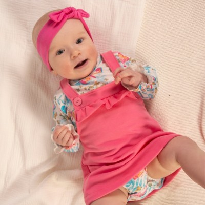 K-Baby Sada/dojčenské body dl.rukáv + šaty s láclom, Motýlik, marhuľa, viacfarebná, veľ.74