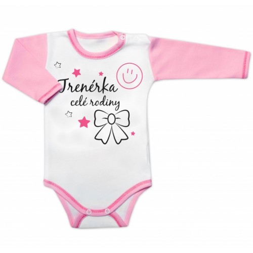 Body dlhý rukáv s vtipným textom Baby Nellys, Trenérka celé rodiny, veľ. 74