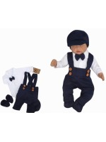 Z&Z 5-dielna pletená sada Boy, body, nohavice, čiapočka motýlik, topánočky, granát, veľ.74