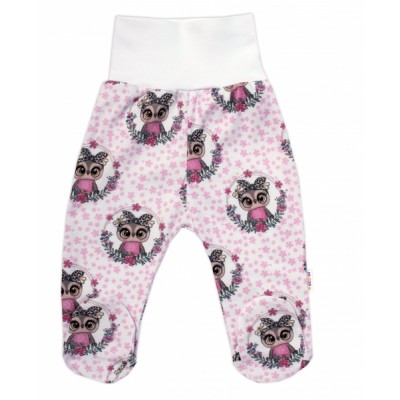 Baby Nellys 2-dielna sada body zap. bokom + polodupačky Cute Owls - ružová, veľ. 68