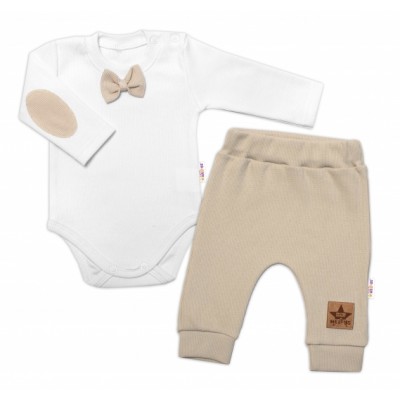Baby Nellys 2-dielna dojčenská sada,body dl.rukáv s motýlikom,tepláčky Honzík,béžová, v.80