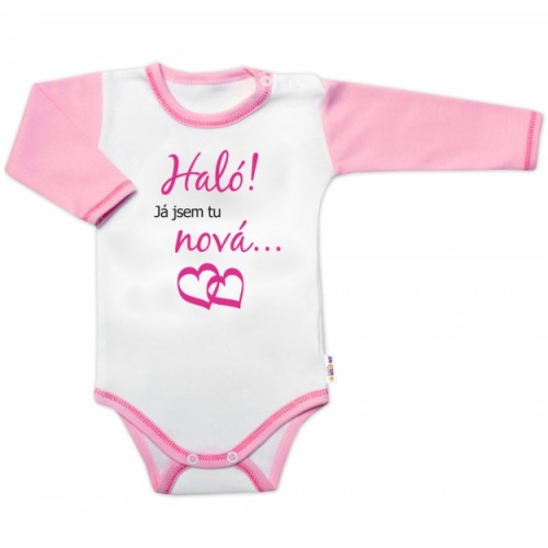 Body dlhý rukáv s vtipným textom Baby Nellys, Haló! Já jsem tu nová, veľ. 74, holka