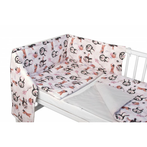 Baby Nellys 3-dielna sada Mantinel s obliečkami , Tučniaky, biela/sivá, 135x100 cm