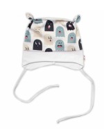 Baby Nellys Dojčenská čiapočka uzlíček na zaväzovanie - Príšerky, biela/mätová, veľ. 68/74