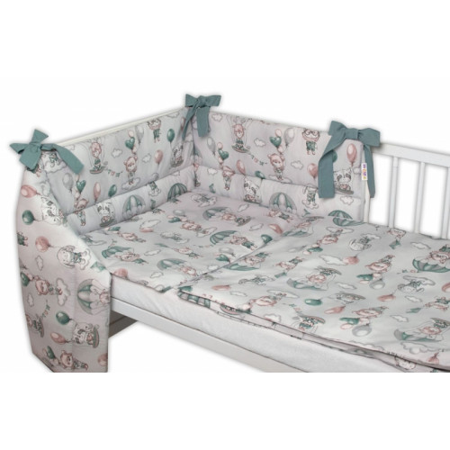 BABY NELLYS 3-dielna sada mantinel s obliečkami, Lietajúce zvieratká, zelená