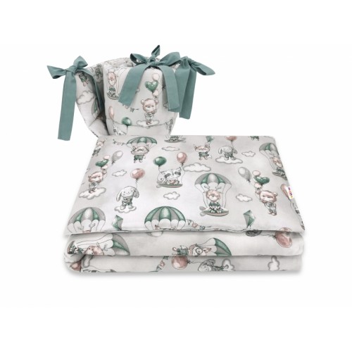 BABY NELLYS 3-dielna sada mantinel s obliečkami, Lietajúce zvieratká, zelená, 135x100 cm