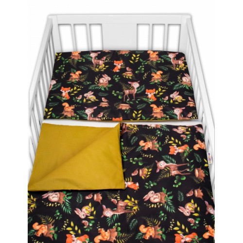 Baby Nellys 3-dielna sada Mantinel s obliečkami, Baby Friends, čierna/zelená, 135x100 cm