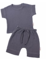 Baby Nellys 2-dielna mušelínová súpravička, tričko + kraťasky BOY, granát