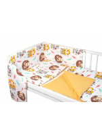 Baby Nellys 3-dielna sada Mantinel s obliečkami-Ježko a Liška, biela s potlačou/horčicová