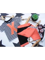 G-baby 2-dielna sada tričko kr. rukáv, kraťasky New Boss X - prúžok, tehlová, veľ. 104