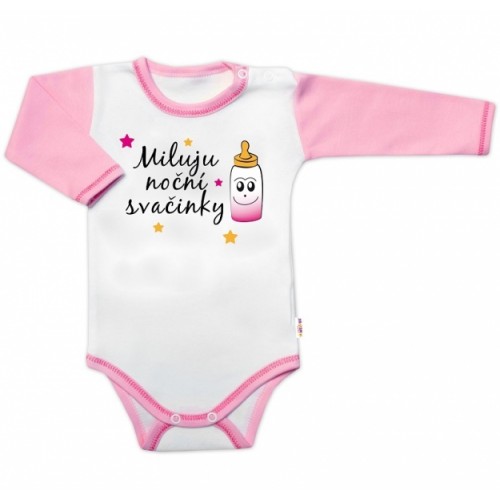 Body dlhý rukáv s vtipným textom Baby Nellys, Miluju noční svačinky, veľ. 74, holka