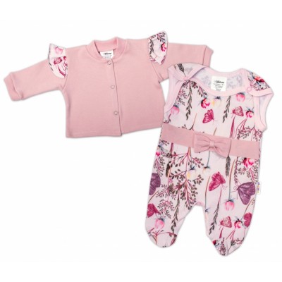 Baby Nellys 2-dielna sada, bavlnené dupačky s košieľkou Motýliky, ružová, biela, veľ. 68