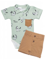 Baby Nellys 2-dielna sada body kr. rukáv, kraťasky, Zebra - mätová, hnedá, veľ. 98