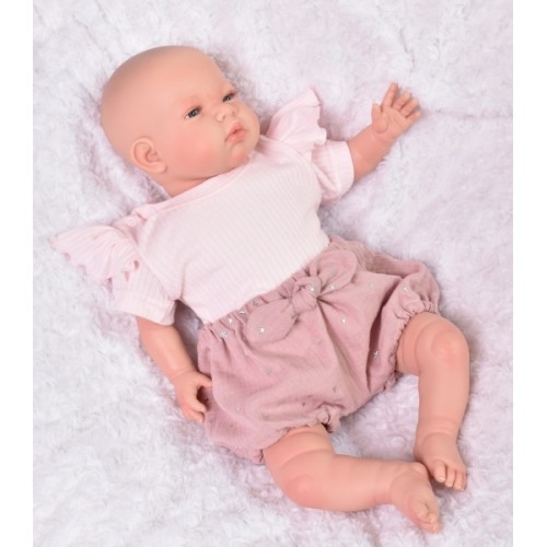 Baby Nellys mušelínové letné kraťasky Stars s mašličkou, pudrové, veľ. 92/98