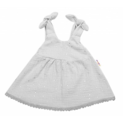 Baby Nellys Letné ľahučké mušelínové šaty Summer Stars - sivé, veľ. 92/98