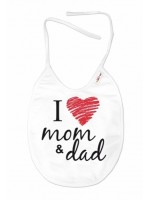 Baby Nellys Nepremokavý podbradník I love mom & dad, 24 x 27 cm - biely