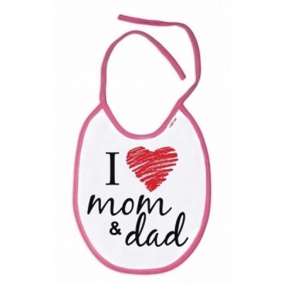 Baby Nellys Nepremokavý podbradník I love mom & dad, 24 x 27 cm - ružový