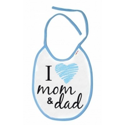 Baby Nellys Nepremokavý podbradník I love mom & dad, 24 x 27 cm - modrý